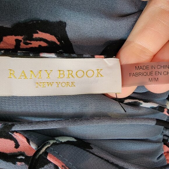 Ramy Brook 100% Silk Blue Floral Midi Dress Halter Tie Tassel Top Designer Dress - Picture 6 of 11